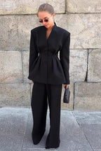 Black Fitted Two Piece Blazer Pants Set