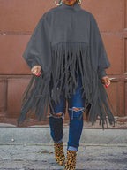 Solid Fringed Suede Top Gray / L Sweatshirts & Hoodies L