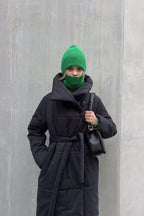 Long Stand Collar Relaxed Quilted Puffer Jacket S / Black