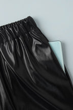 Drawstring Cuff PU Leather Relaxed Pants