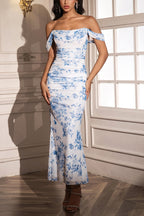 Off Shoulder Corset Mesh Mermaid Floral Dress
