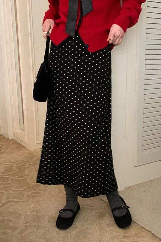 High Waist Polka Dot Back Slit Skirt Main image