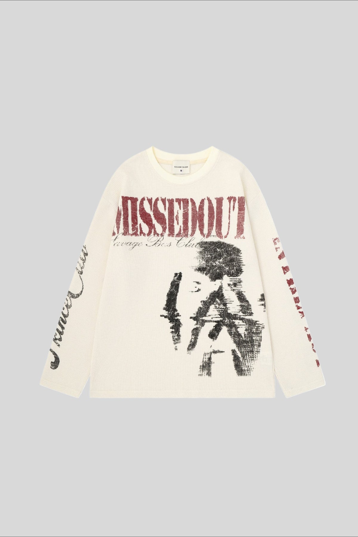 Distressed Face Graphic Waffle Long Sleeve Tee