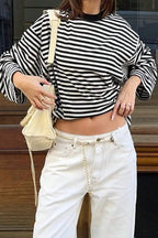 Colorblock Striped Relaxed Fit Long Sleeve Tee