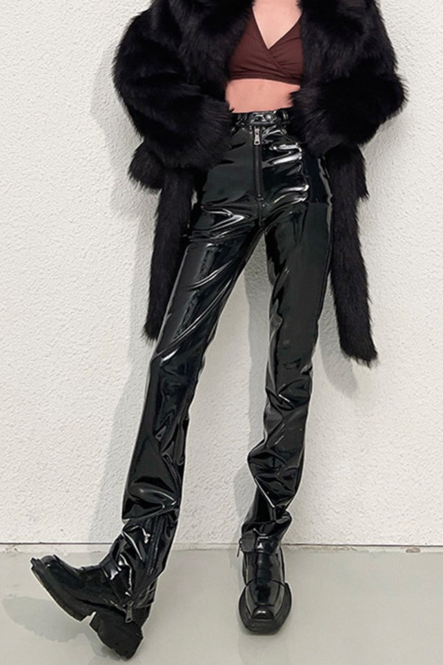 High Shine PU Leather Slim Straight Pants Main image