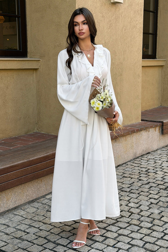 High Waist V Neck Long Sleeve Elegant Maxi Dress Main image