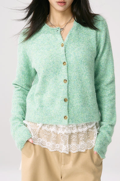 Green Roll Sleeve Cardigan L / Green Main image