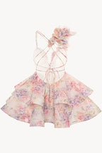 V Neck Backless Strap Slim Floral Dress