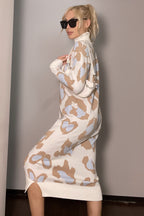 Leopard Print Turtleneck Sweater Dress Ivory / One Size