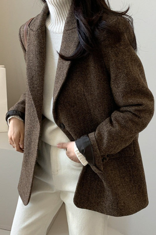 Wool Blend Solid Color Blazer S / Brown Main image
