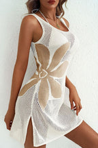 Hollow Out Knit Printed Sleeveless Cover Up