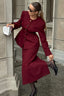 Wine Red Tie Waist Two Piece Blazer Skirt Set