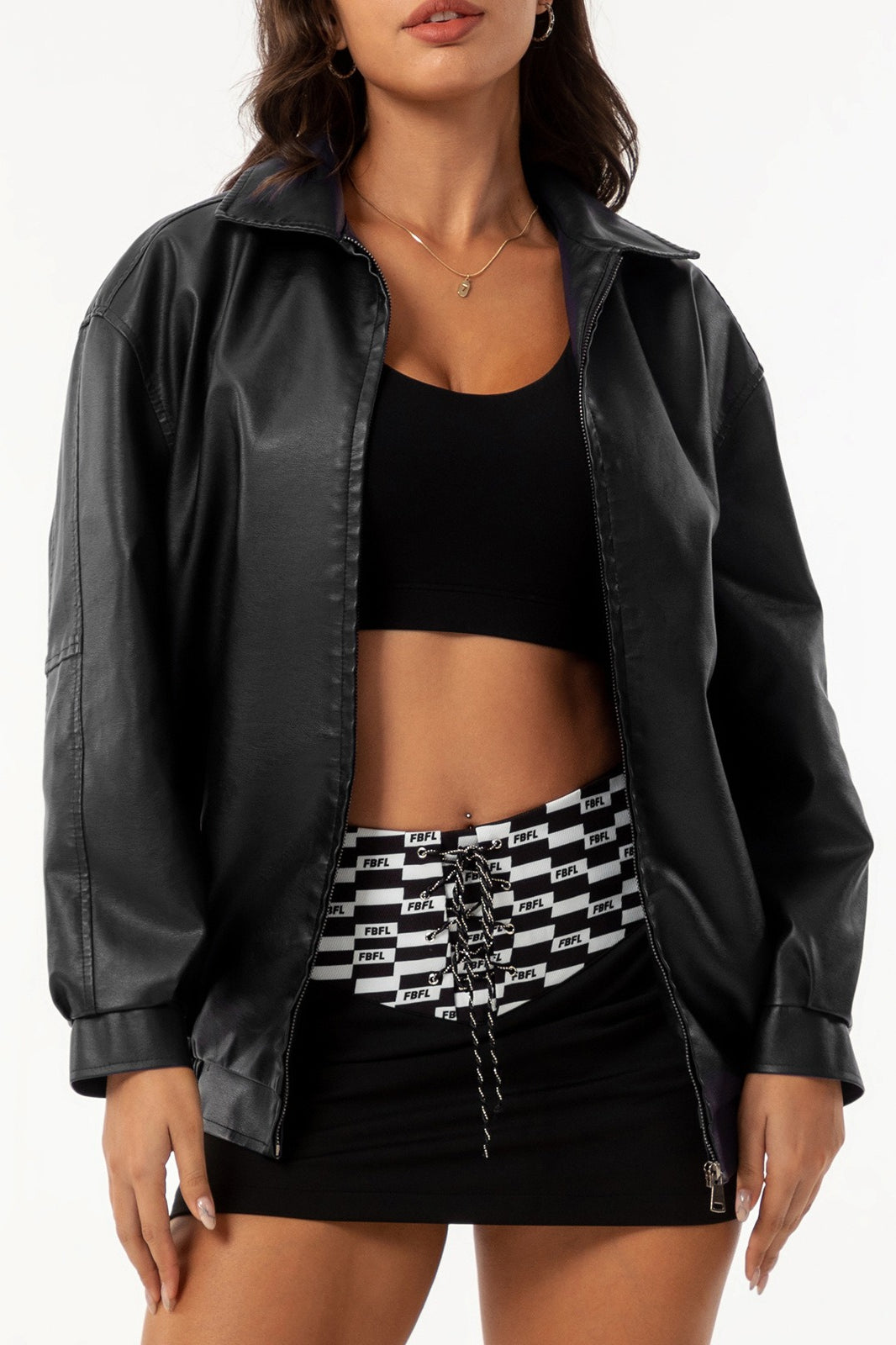 Oversized Lapel Leather Jacket Secondary image