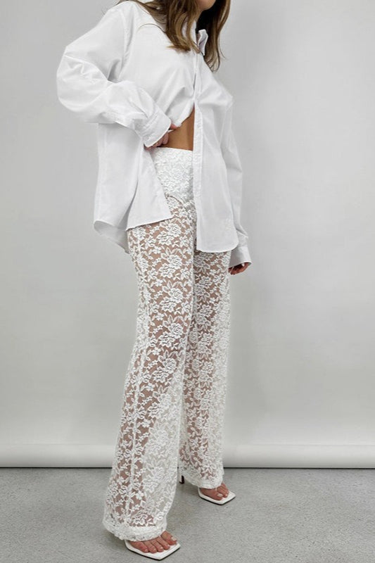 Lace Sheer High Waist Patchwork Straight Pants Secondary image