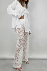 Lace Sheer High Waist Patchwork Straight Pants
