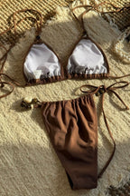 Solid Color Backless Halter Beaded Bikini Set