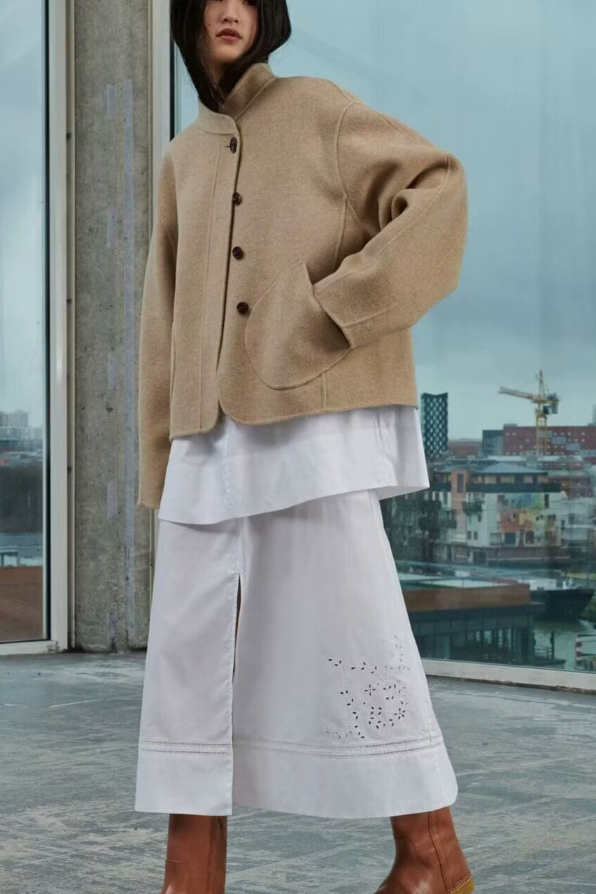 Wool Stand Collar Cropped Coat Secondary image