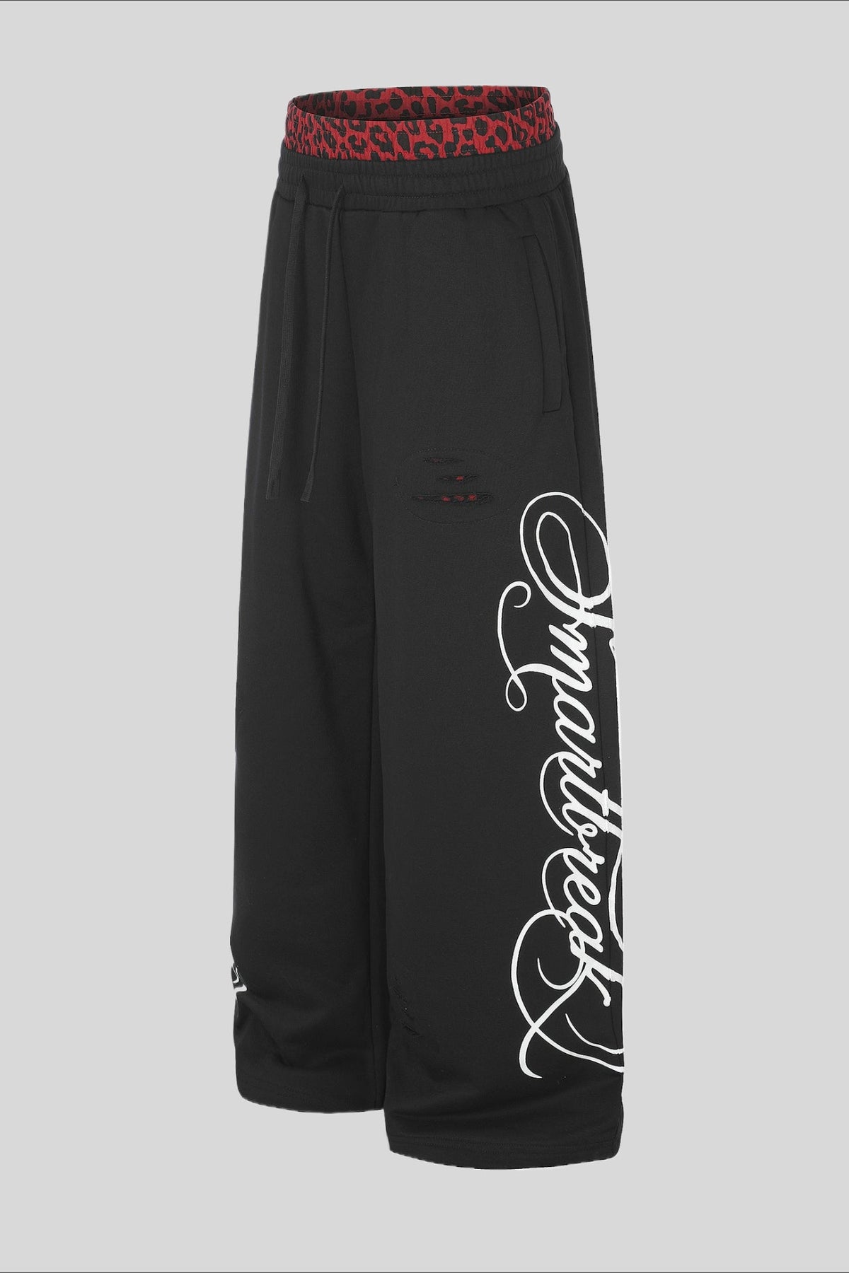 Leopard Waist Script Wide Leg Sweatpants