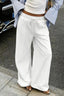 White Drawstring Wide Leg Relaxed Pants