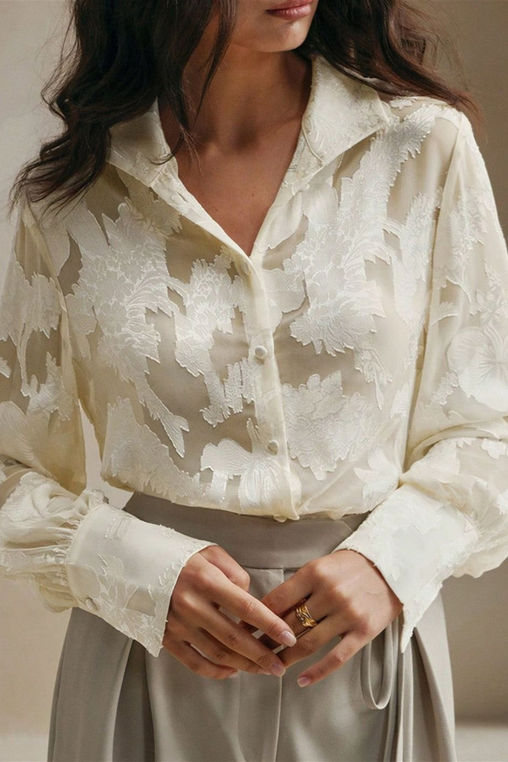 Casual Jacquard Turtleneck Blouse