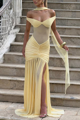 Off Shoulder Spliced Mermaid Slim Fit Prom Dress