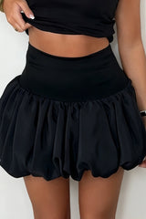 Solid Bubble Hem Mini Corset Waist Skirt