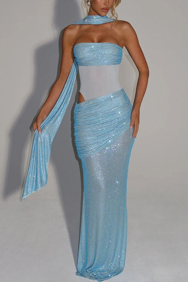 Sequin Sash Strapless Gown Dress Main image