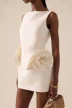 Chic Floral Embellished Party Dress XS / White