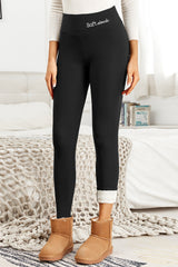 High-Waisted Sherpa Fleece Slim Fit Letter Embroidery Leggings
