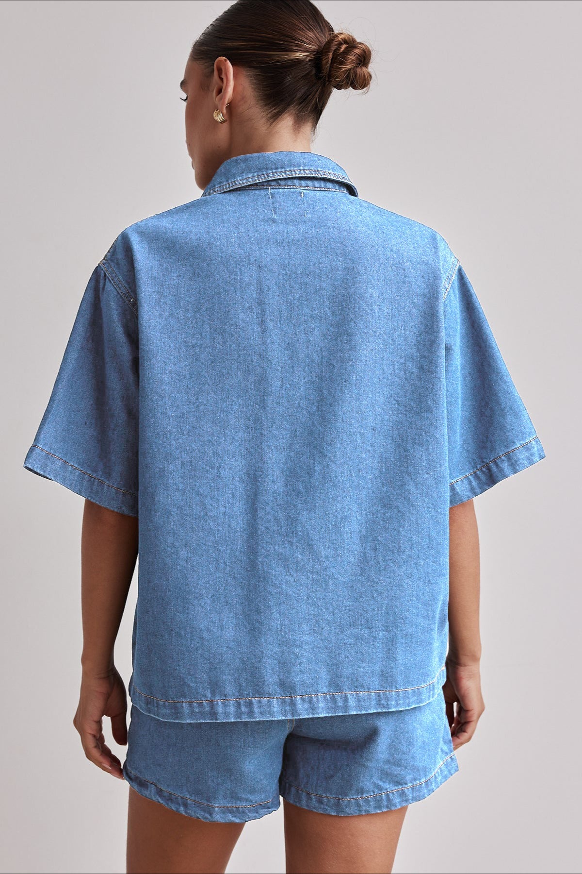 Vintage Loose Shirt Denim Shorts Set