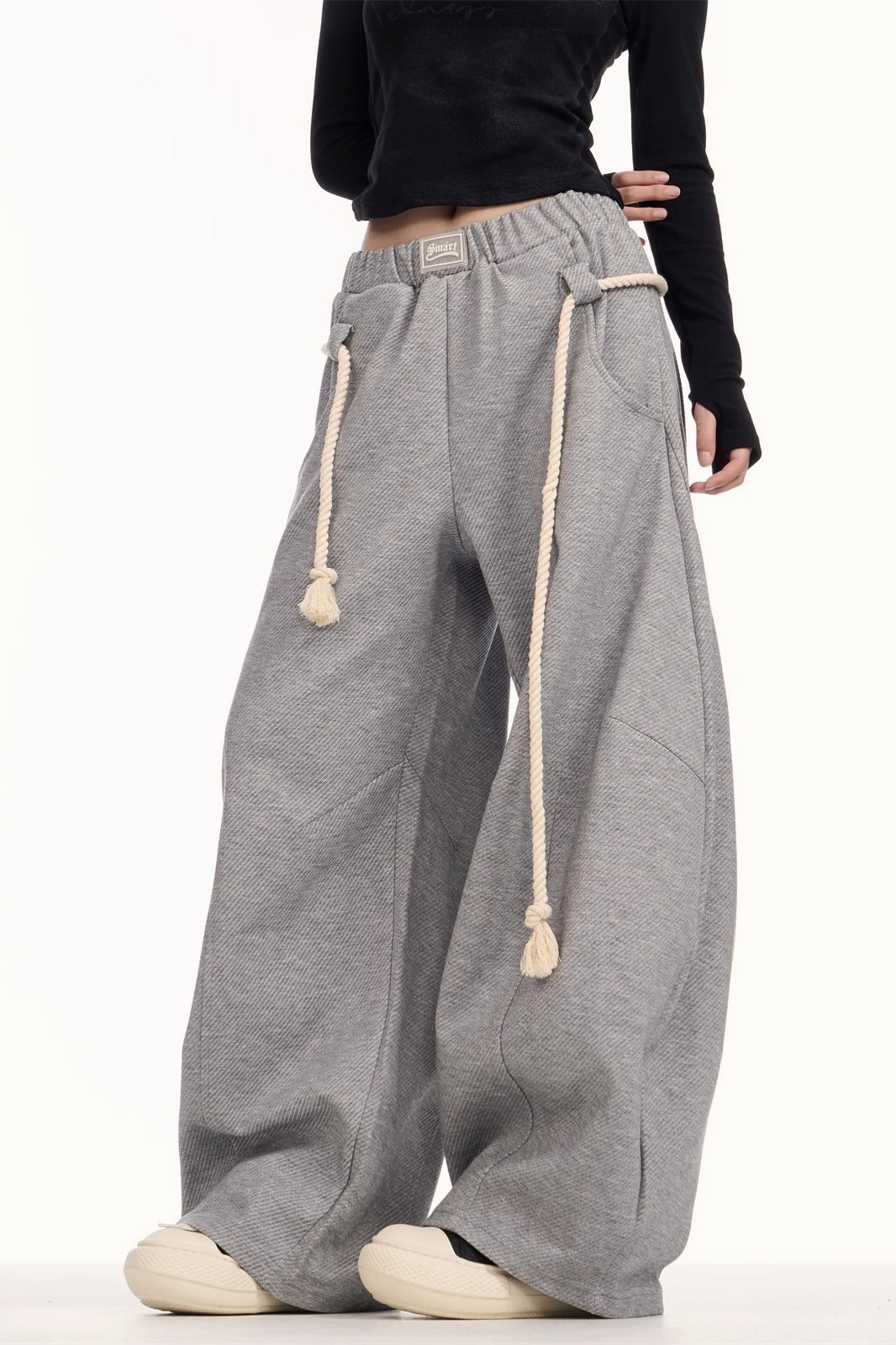 Casual Drawstring Elastic Waist Wide Leg Sweat Pants Secondary image