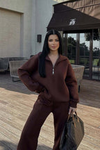 Half Zip Sweatshirt Wide Leg Pants Set