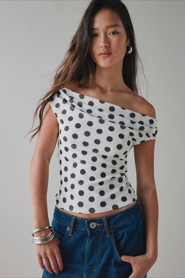 Polka Dot One Shoulder Ruched Crop Top Main image