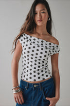 Polka Dot One Shoulder Ruched Crop Top