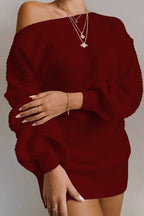 Casual Knit Off Shoulder Sweater Dress