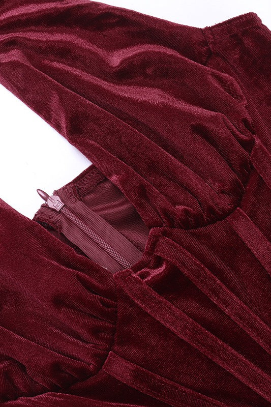 Deep V Velvet Ruched Halter Formal Dress