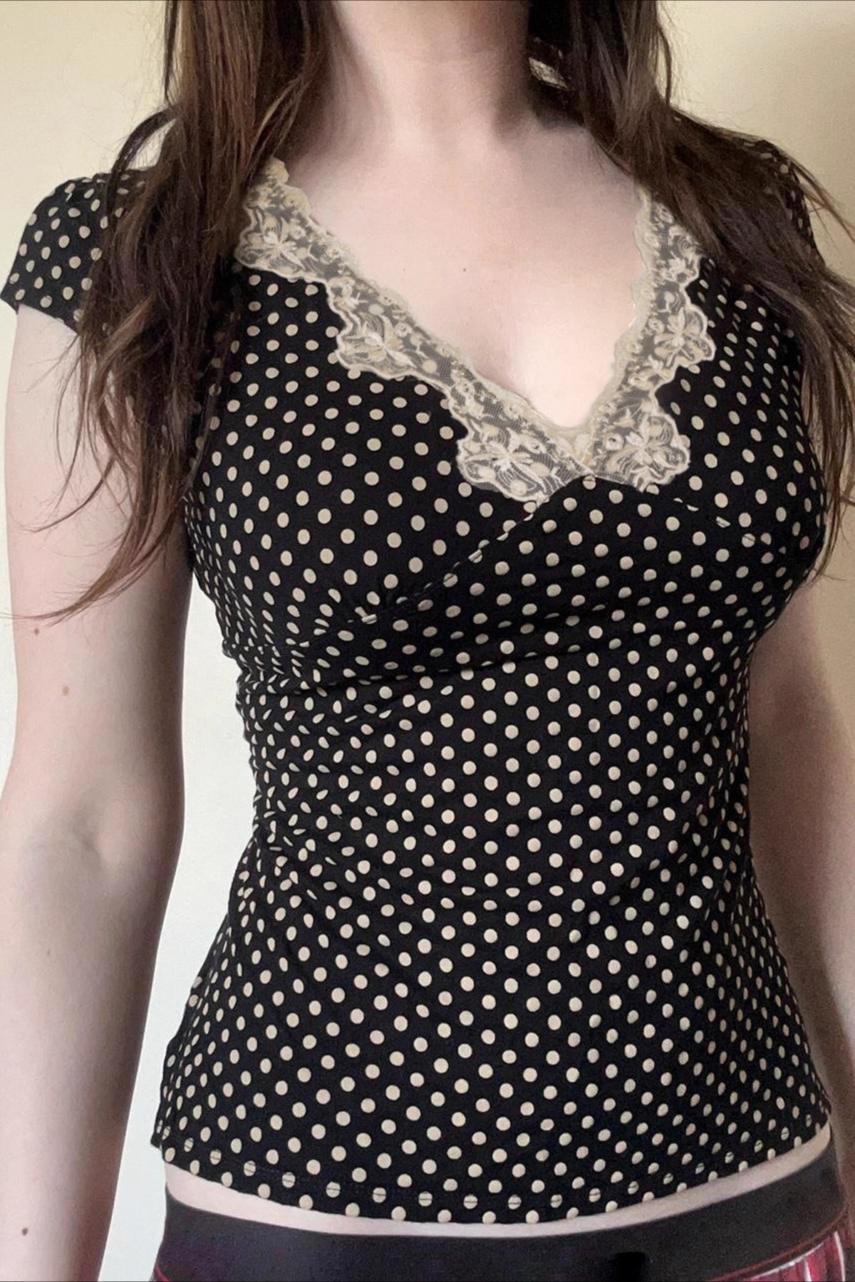 Sweet Polka Dot Lace V-Neck Crop Top Main image