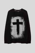 Distressed Cross Typography Graphic Oversized Sweatshirt