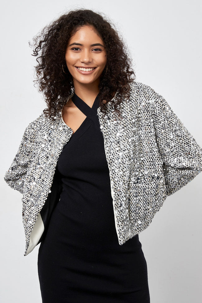 Sequin Crew Neck Long Sleeve Jacket Main image