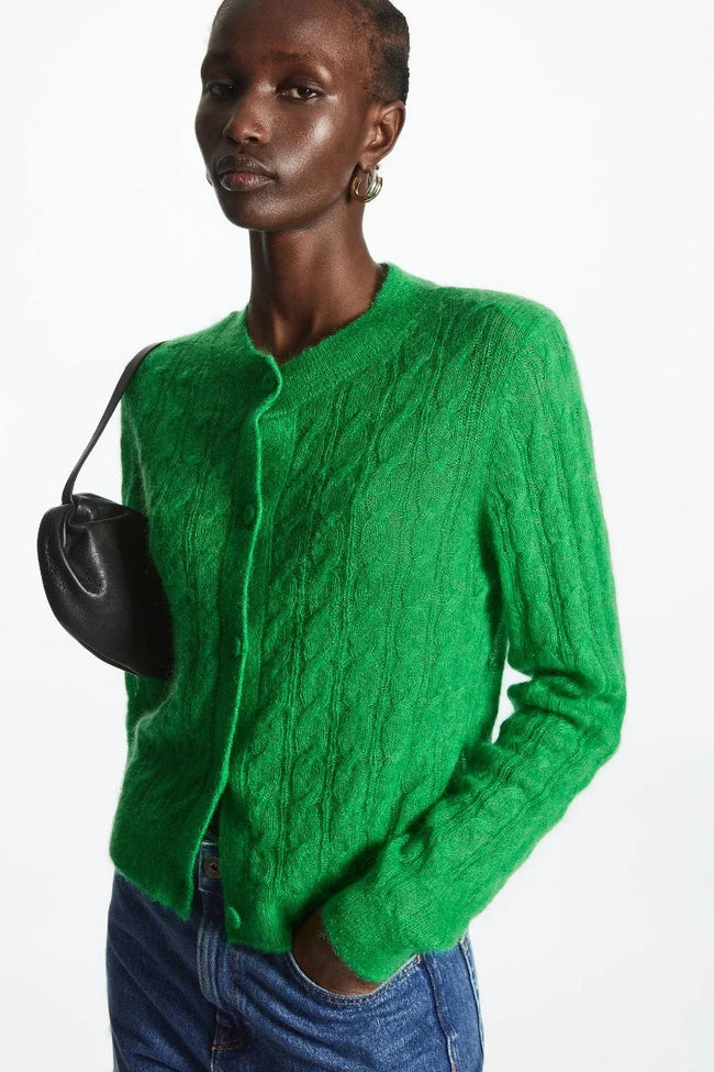 Mohair Blend Cable Knit Cardigan Green / S Main image