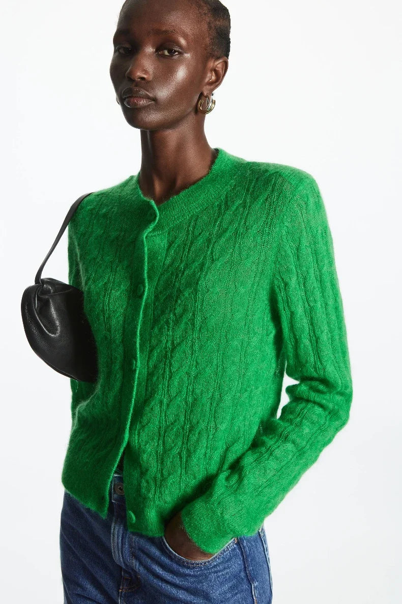 Mohair Blend Cable Knit Cardigan Green / S Main image