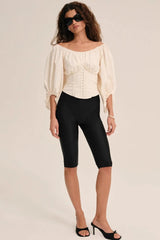 Corset Back Bow Puff Sleeve Blouse