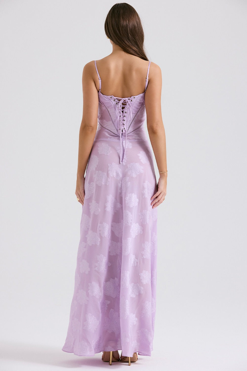 Dainty Lace Spaghetti Strap Tie Waist  Prom Dress