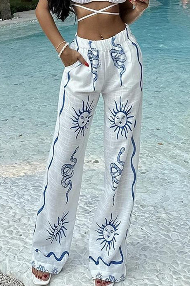 Boho Vintage Print Wide Leg Pants Main image