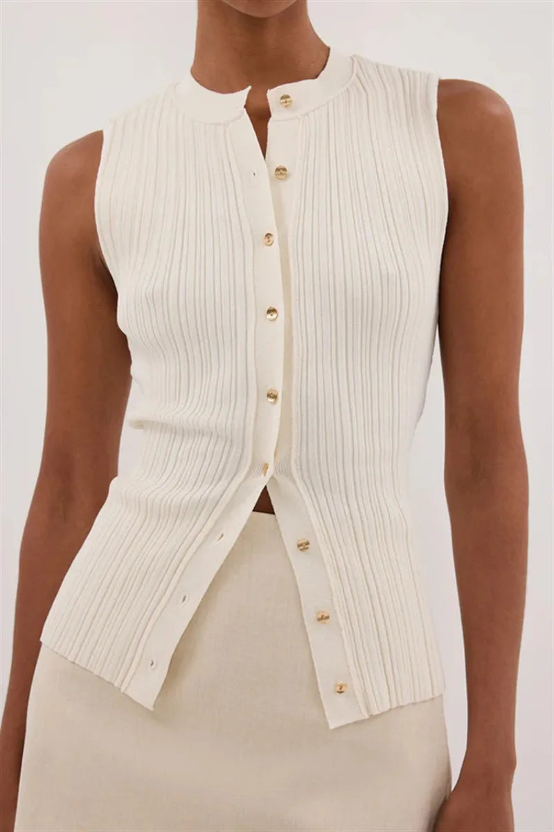 Solid Ribbed Sleeveless Cardigan Secondary image