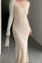 V-Neck Wool Sweater Dress