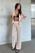 Hollow Knit Beach Two Piece Pants Set