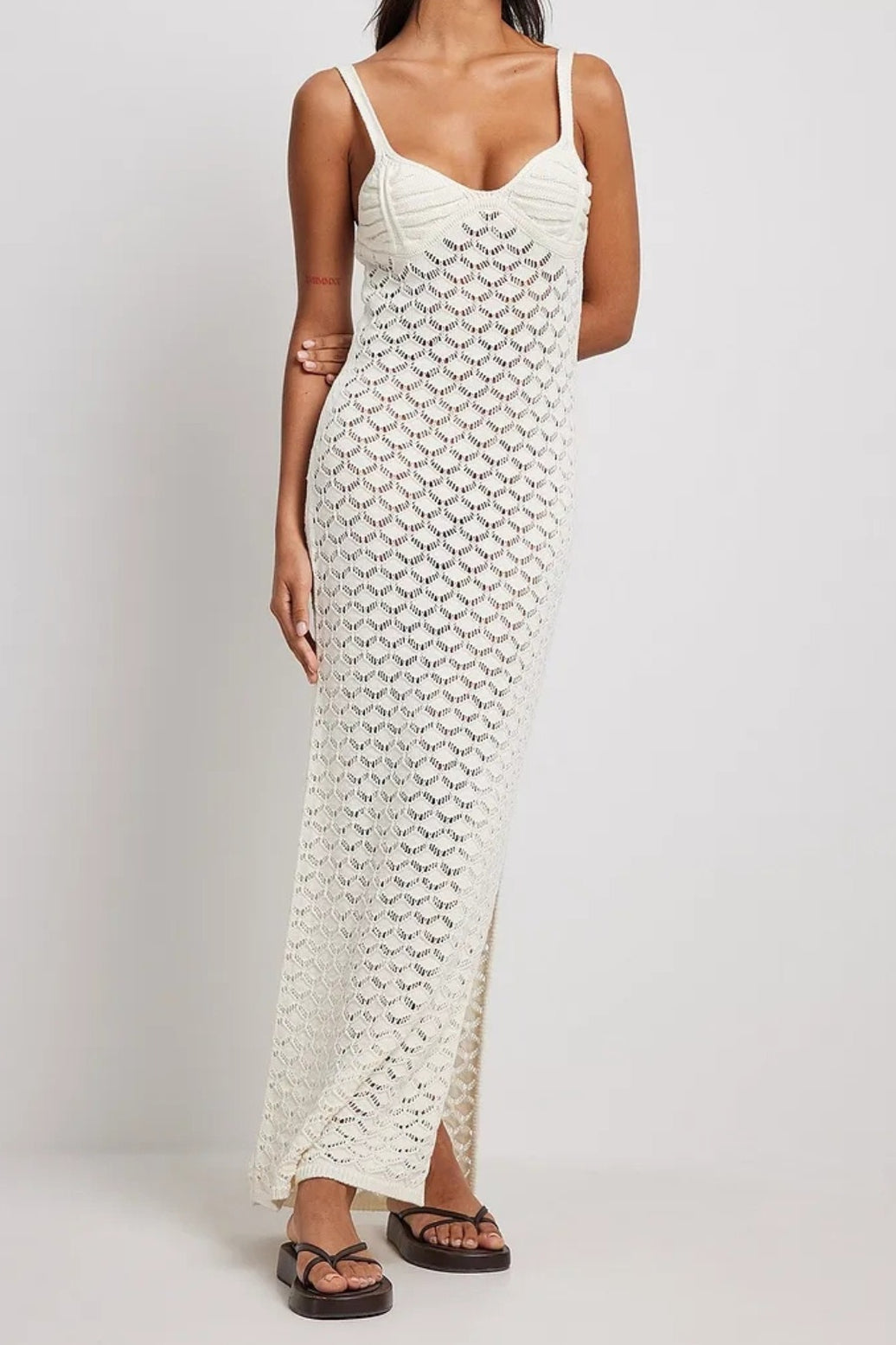 Crochet Knit Backless Slit Cami Maxi Boho Dress Main image
