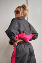 Contrast Trim Zip Jacket Two Piece Set