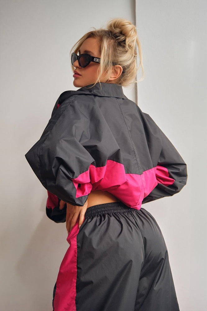 Contrast Trim Zip Jacket Two Piece Set